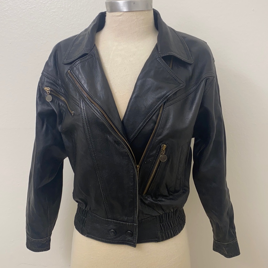 Pierre Cardin Vintage Leather Black Moto Jacket S